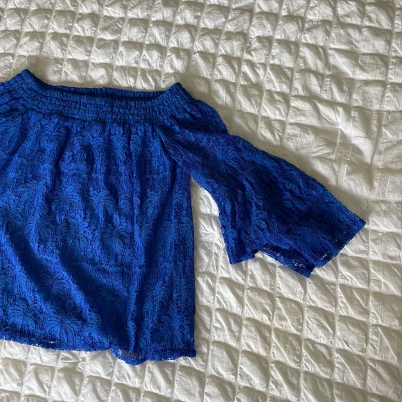 Lilly Pulitzer Blue Palm Lace Off-Shoulder Blouse - Picture 3 of 8